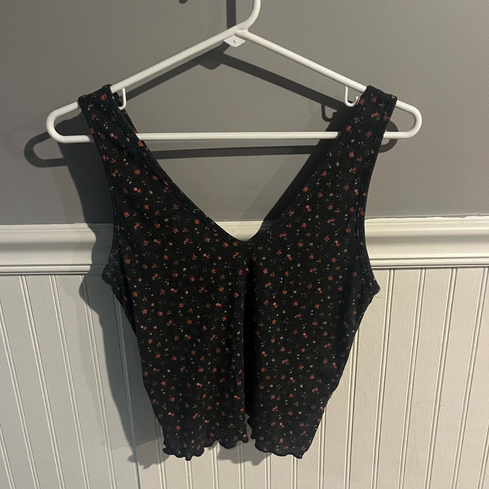 Floral Black V-Neck Tank Top